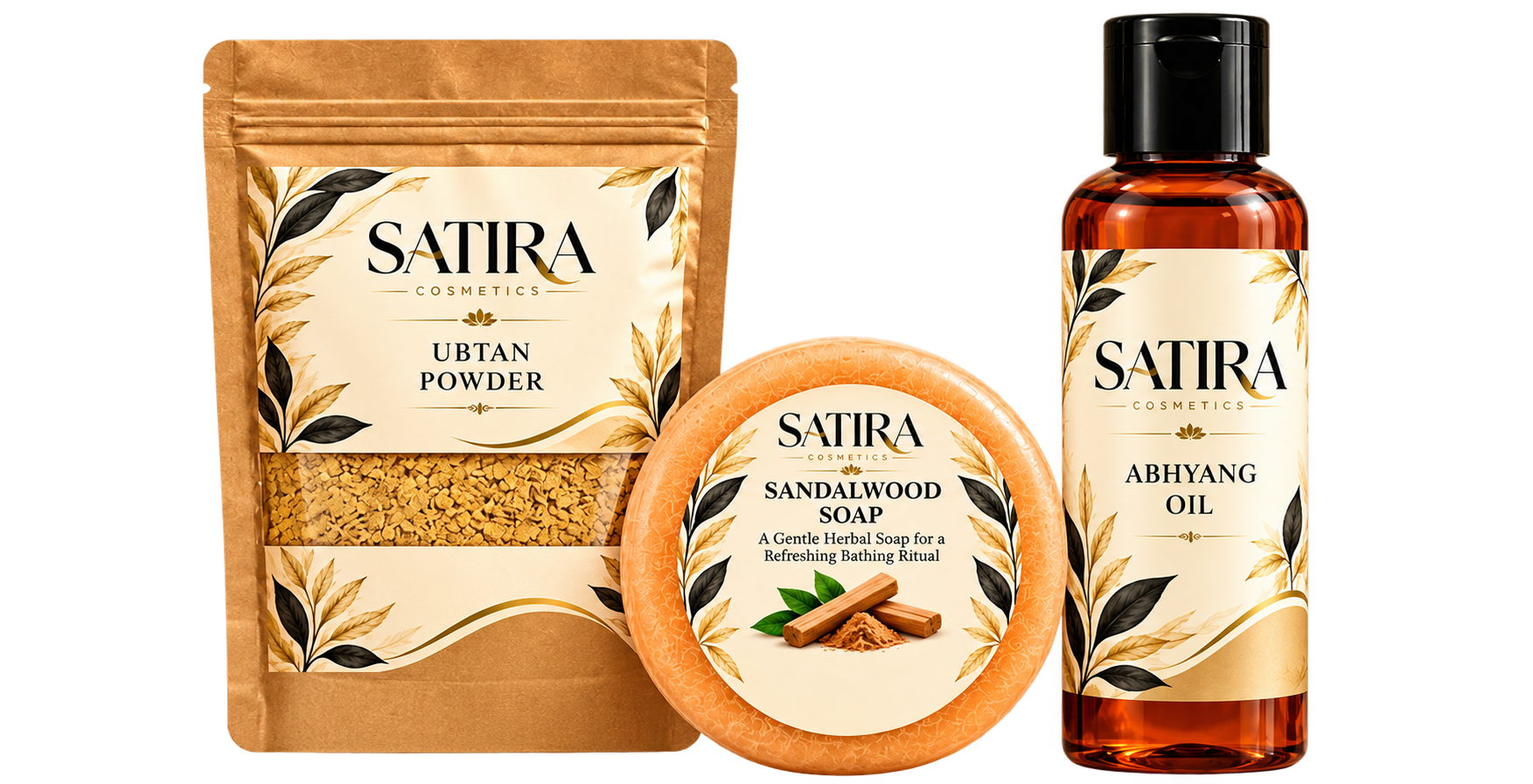 SATIRA Ubtan Powder, Sandalwood Soap and Abhyang Oil